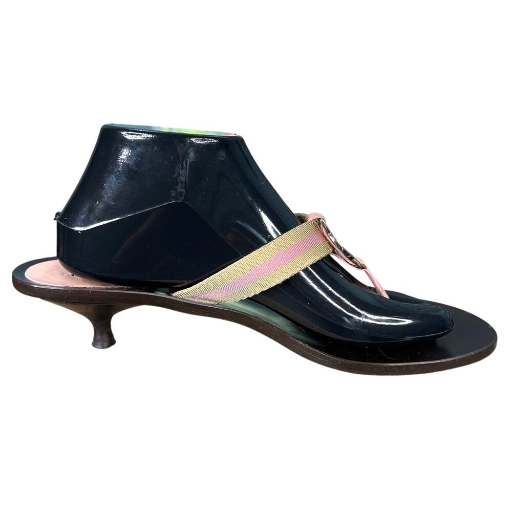 Vintage Gucci Interlocking Pink Canvas Thong Wooden Sandals Size 9.5 - Picture 3 of 12
